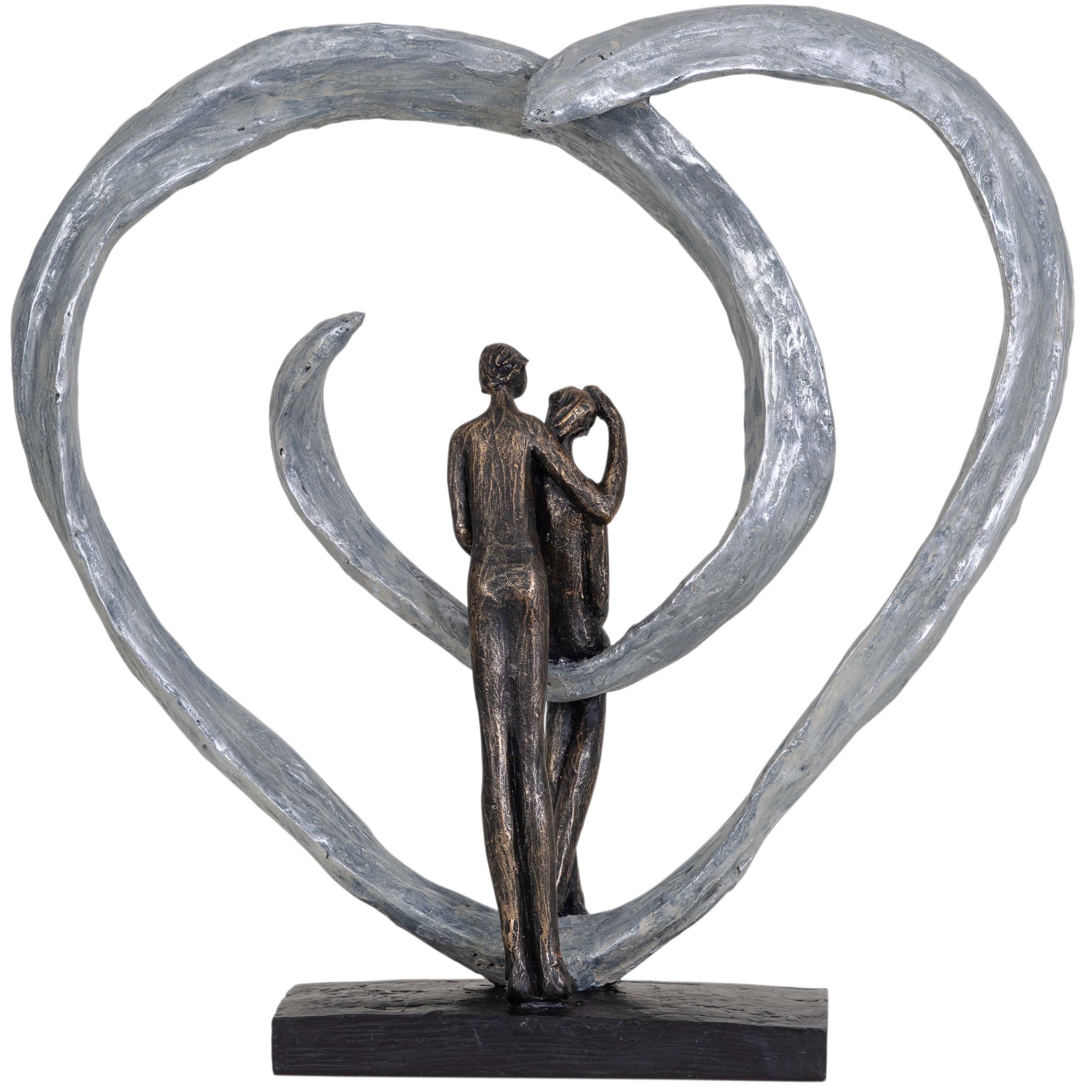 Antique Bronze Love Heart Couple Sculpture